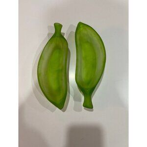La Rochère green frosted glass banana dishes.